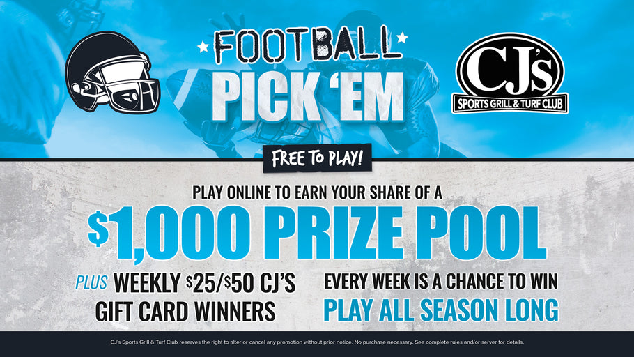 Get in the Game with CJ's Sports Grill & Turf Club’s Football Pick 'Em Challenge!