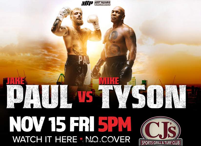 Watch the Upcoming Mike Tyson Fight for Free at CJ’s Sports Grill & Turf Club!